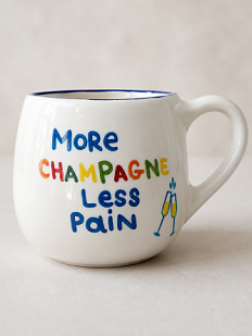 Кружка ручной работы РУКИ В ГЛИНЕ «More champagne less pain», синяя, керамика, 400 мл, круглая