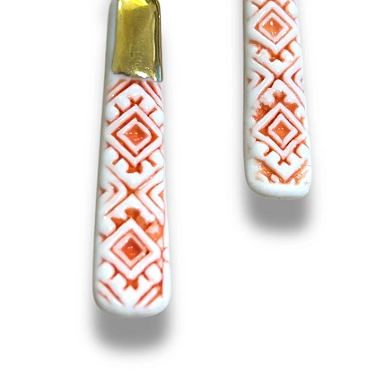 Серьги ручной работы Быкова керамика с красным орнаментом‎, фарфор, фото 2.