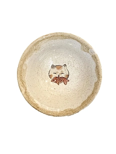 Блюдце ручной работы Керемет «Котик с рыбкой», керамика, 12 см