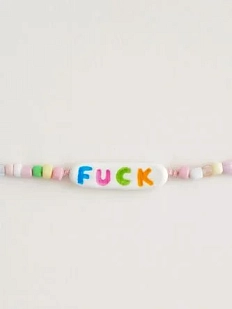 Браслет ручной работы Радость Рядом с надписью «Fuck», полимерная глина, белый
