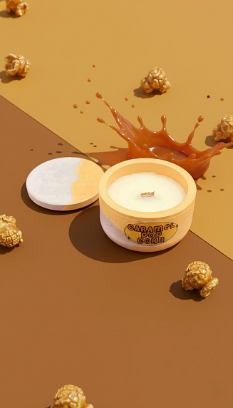 Cвеча «Карамельный попкорн», соевый воск, 50 мл , фото 1.