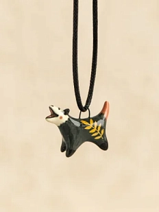 Подвеска ручной работы Боттери керамика «‎Орущий опоссум с золотистой веточкой»‎, керамика