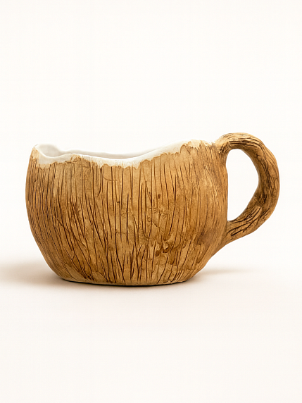 Кружка ручной работы «Кокос» с сердечком внутри, коричневая, керамика, 360 мл, фото 1.