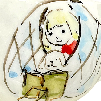 Кружка ручной работы НАДО ЖЕ Мальчик с собакой под одеялом, керамика, 350 мл, фото 3.