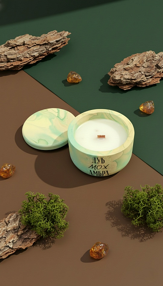 Cвеча «Дуб Мох Амбра», соевый воск, 200 мл, фото 1.