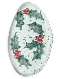 Блюдце ручной работы Верба керамика Остролист, белое, керамика, 18 см