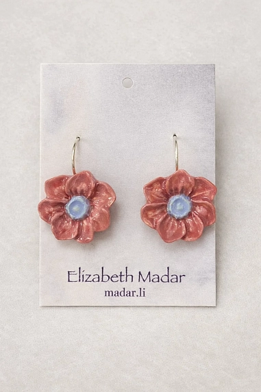 Серьги Elizabeth Madar «Цветок», розовые, керамика, фото 1.