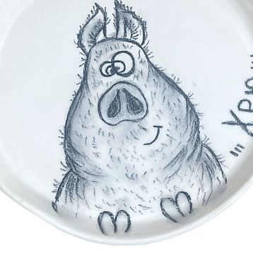 Тарелка ручной работы «Хрю», керамика, 15 см, фото 2.