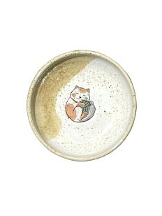 Пиала ручной работы «Котик с клубочком», бежевая, керамика, 9 см