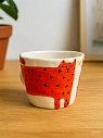 Чашка для чая ручной работы Кот красная, керамика, 250 мл, превью фото 3