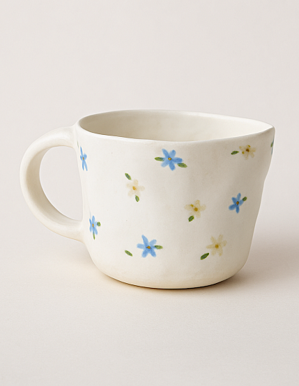 Кружка ручной работы «Жёлто-синие цветы», керамика, 420 мл, фото 2.