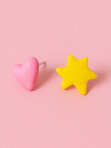 Серёжки-гвоздики Радость Рядом «Звёздочка и сердечко», полимерная глина, фото 2.