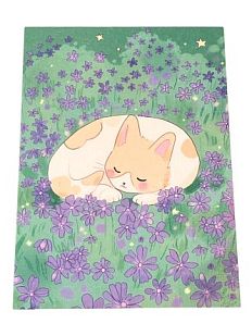 Открытка «Котёнок в фиолетовых цветах», А6