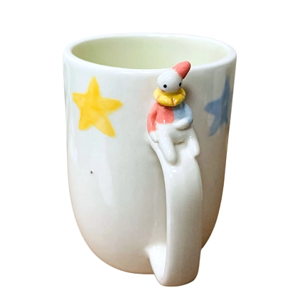 Кружка ручной работы Маковка с фигуркой на ручке «Клоун», белая, 300 мл, фото 2.