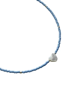 Чокер ручной работы с сердечком,  голубой, бисер