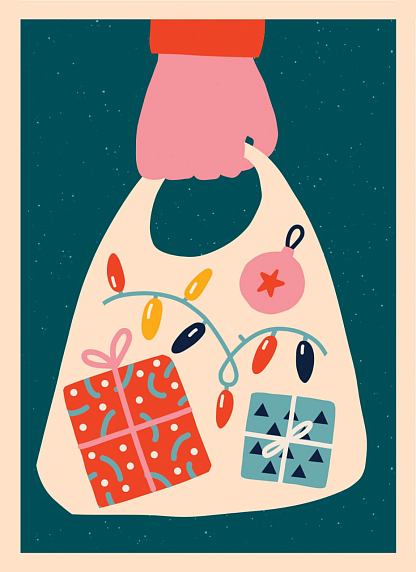 Открытка ретро на Новый год «Пакет подарков», фото 1.