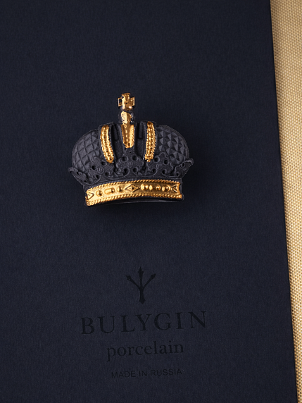 Брошь ручной работы Bulygin «Корона», фарфор, чёрно-золотистая, фото 4.