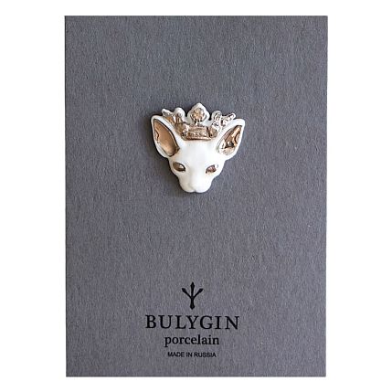 Брошь ручной работы Bulygin «Королева кошек», бело-серебристая, фарфор, фото 2.