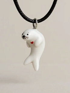Подвеска ручной работы Боттери керамика «‎Тюлень»‎, белая, керамика