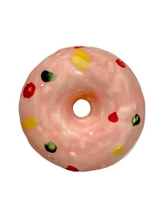 Круглая шкатулка ручной работы АН2К в виде пончика, розовая, керамика, 9 см