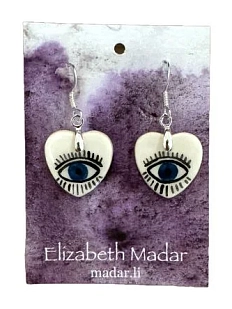 Серьги Elizabeth Madar в форме сердечек с серебряной фурнитурой «Голубые глаза», керамика