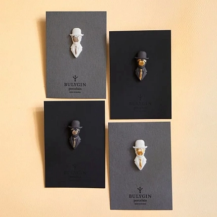 Брошь ручной работы Фарфор Булыгина «Магритт», чёрно-серебристая, фото 4.