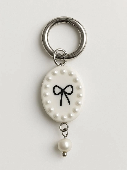 Моносерьга овальная ПетПоллиПокет «Бантик» с жемчугом, полимерная глина, фото 2.