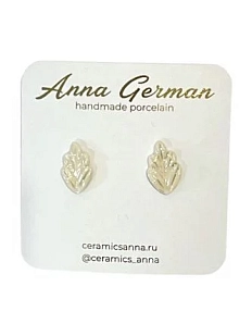 Серьги-гвоздики Анна Герман с оттиском трав, фарфор