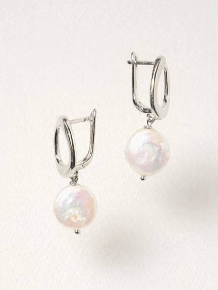 Серьги-конго «Old Money. Silver», родированная латунь, перламутр, фото 1.