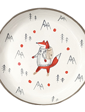 Тарелка ручной работы Ким керамика с бортиком Лис в горах, белая, 13 см