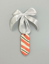 Ёлочная игрушка ММ керамика конфета «Полоски» розово-зеленая