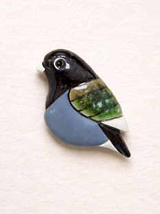 Брошь керамическая ручной работы «Птичка», черно-синяя