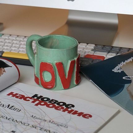 Кружка ручной работы с объемной надписью «Love», зелёная, керамика, 250 мл, фото 4.