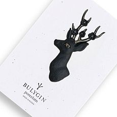Брошь ручной работы Bulygin «Олень», фарфор, чёрно-серебристая