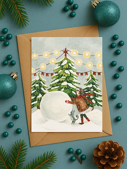Открытка DARI DARI на Новый год «Катаем снеговика», А6, фото 3.