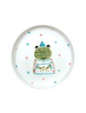 Тарелка ручной работы Ким керамика с бортиком Лягушка в колпаке, белая, фарфор, 13 см