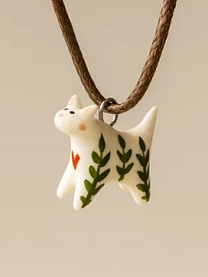 Подвеска ручной работы Боттери керамика «‎Котик» роспись в веточку‎, керамика