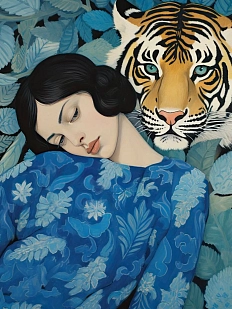 Постер интерьерный DARI DARI «Девушка и тигр», А2