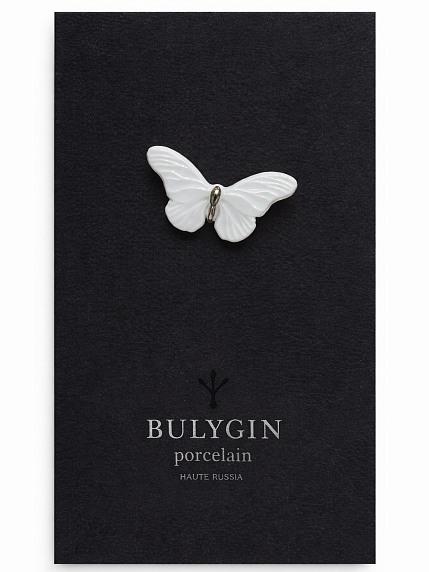 Брошь ручной работы Bulygin «Бабочка», бело-серебристая, фарфор, фото 1.