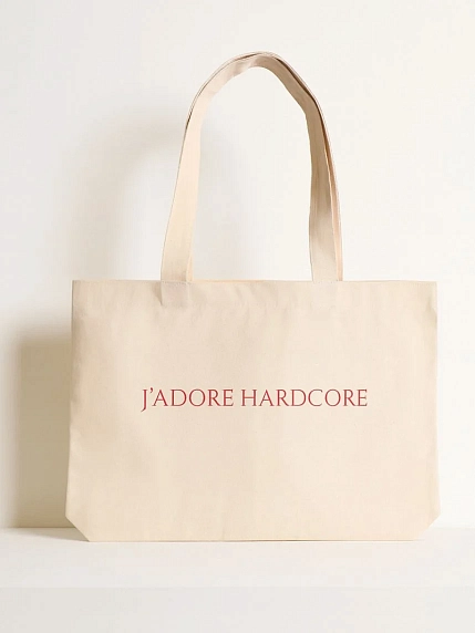 Сумка шоппер «J'adore Hardcore», белый с красным текстом, фото 1.