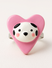 Кольцо ручной работы Радость Рядом Сердце с собачкой, полимерная глина, незамкнутое, розовое