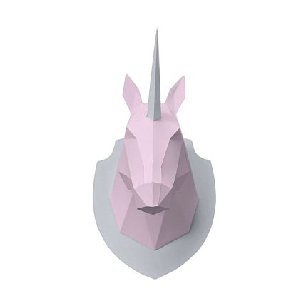 Набор для склейки головы единорога Polygonal Paper, розовый, фото 1.