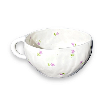 Кружка ручной работы «Цветочки», сиреневая, керамика, 250-300 мл, фото 1.