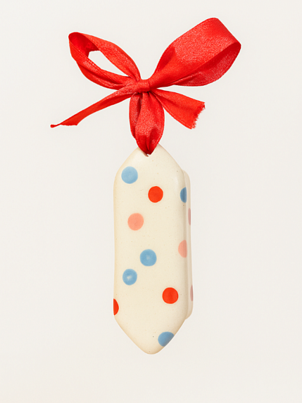 Ёлочная игрушка конфета «Конфетти» розово-голубая, белая керамика, фото 1.