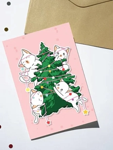 Открытка DARI DARI на Новый год «Котики на ёлке», А6