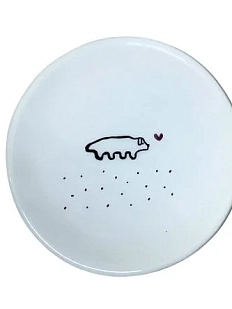 Блюдце ручной работы Мария Гордеева с рисунком Собачка с сердечком, белое, полуфарфор, 12 см