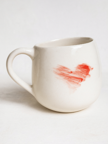 Кружка ручной работы с сердцем, белая, керамика, 250 мл, фото 2.