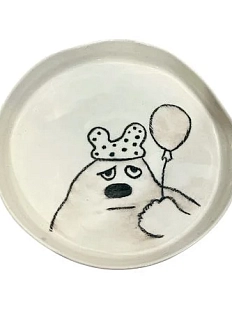 Тарелка ручной работы «Медведь с шариком», керамика, 17 см