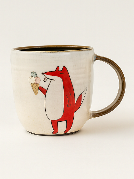 Кружка ручной работы с росписью Лис с мороженым, керамика, 400 мл, фото 1.