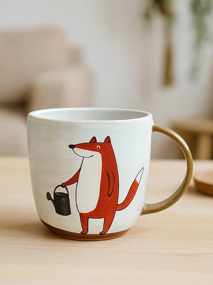 Кружка ручной работы Ким керамика с росписью Лис на огороде, керамика, 450 мл, фото 3.